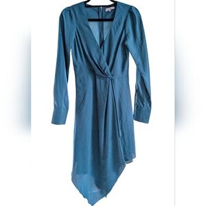 Elegant Asymmetrical Blue/green Wrap Dress